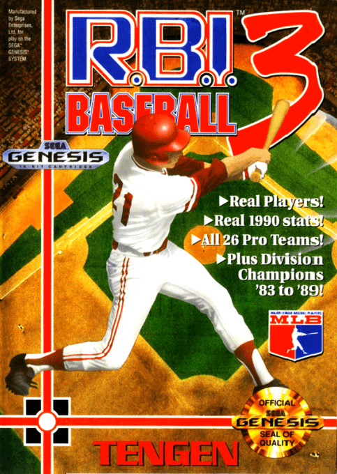 RBI Baseball 3 box art for Sega Genesis